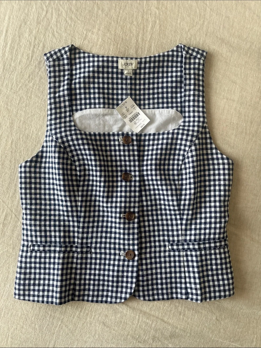 NWT J Crew Linen Gingham Button-Front Top
